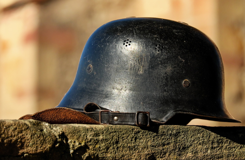 nature, old, harmony, metal, rusty, outdoors, close-up, hat, weathered, still life, retro styled, built structure, focus on foreground, stahlhelm, gramophone
