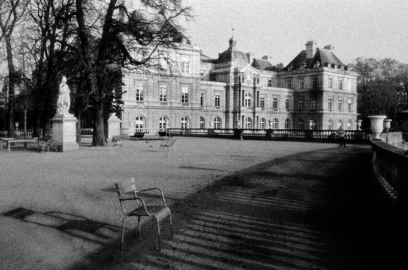 site, bw, park, chair, european, incidental people, black, column, world, day, travel, style, architecture, plant, vintage, bare tree, the past, black and white