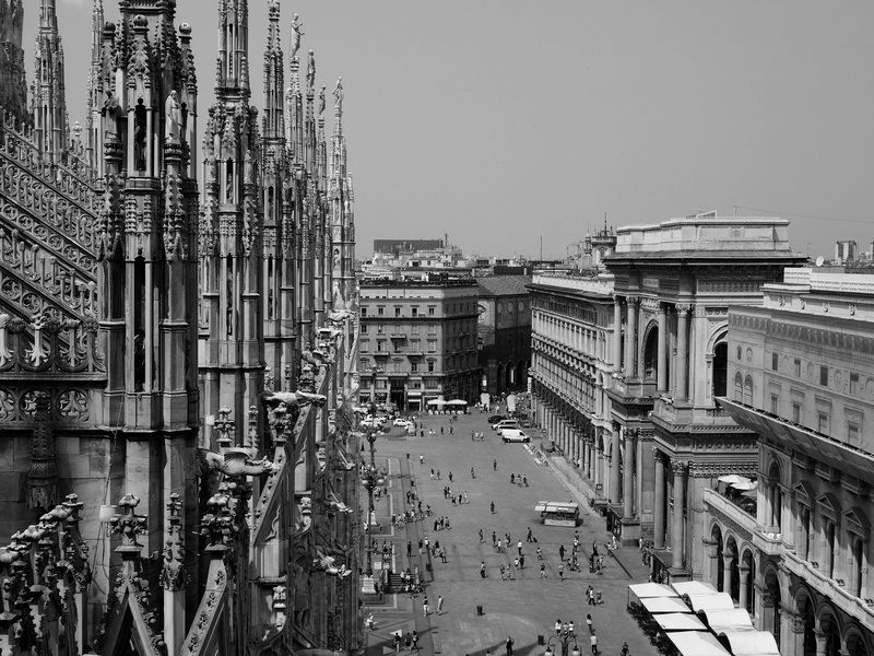 clear sky, city, nature, cityscape, street, milano, 4K, built structure, city life, high angle view, milan, transportation, black and white, building exterior