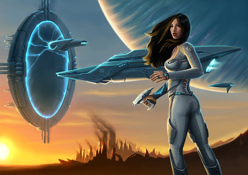 space, Teleport, Spacecraft, spaceship, fantasy, sci, warriors, fi, Ships, 1080P, warrior, Girls
