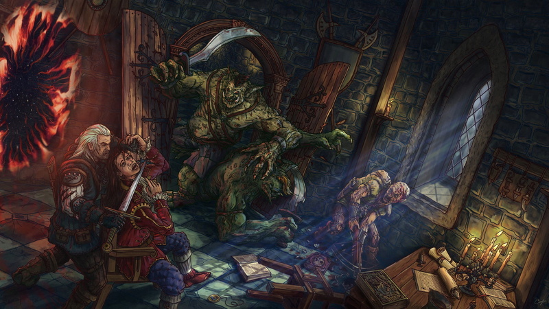 monsters, goblins, 1080P, the Witcher, art, teleport, the portal, Witcher
