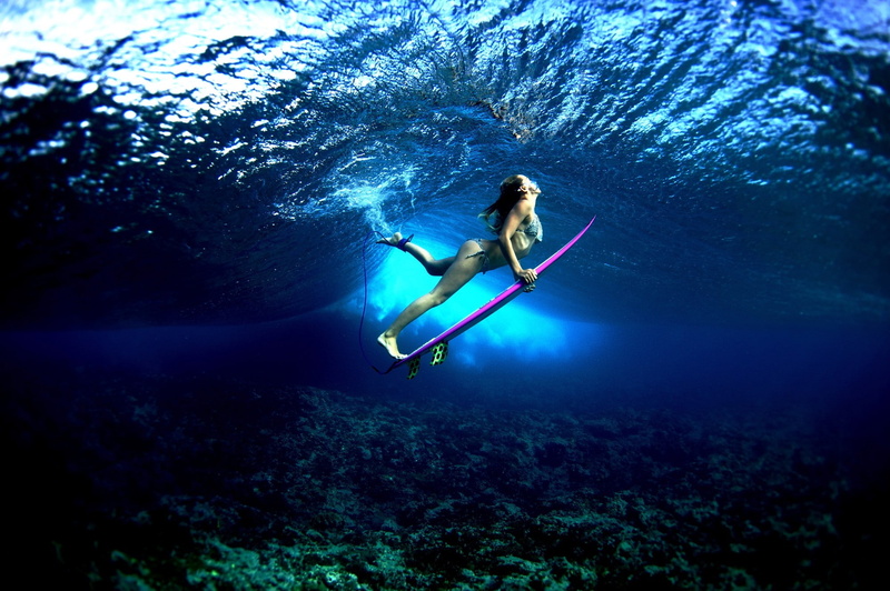 1080P, surfers, underwater, women, sea, waves, surfboards, water