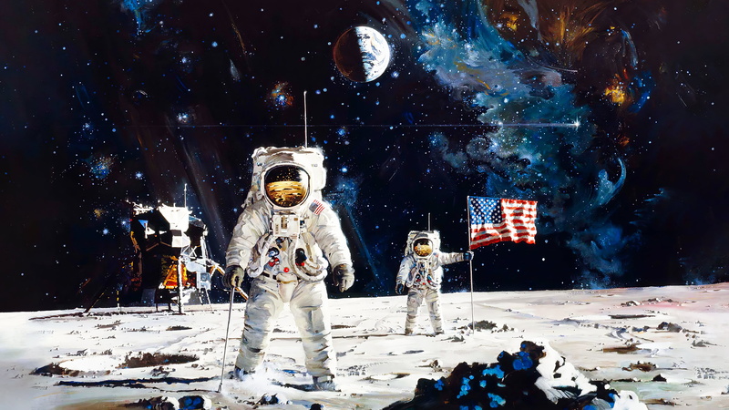 Moon, stars, space, 4K, Neil Armstrong, Lunar lander, Buzz aldrin