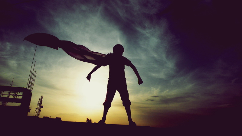 500px, nature, women, leisure activity, holding, Superman, silhouette, real people, people, cape, men, photography, human arm, hero, clouds, boy, sunset