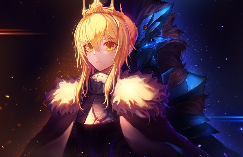 inho song, fate, girls, artoria pendragon, anime, 1080P, fate/grand order, crown, saber
