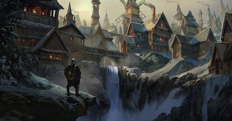 Windmill, Viking, Waterfall, Fantasy, City, 1080P, Warrior
