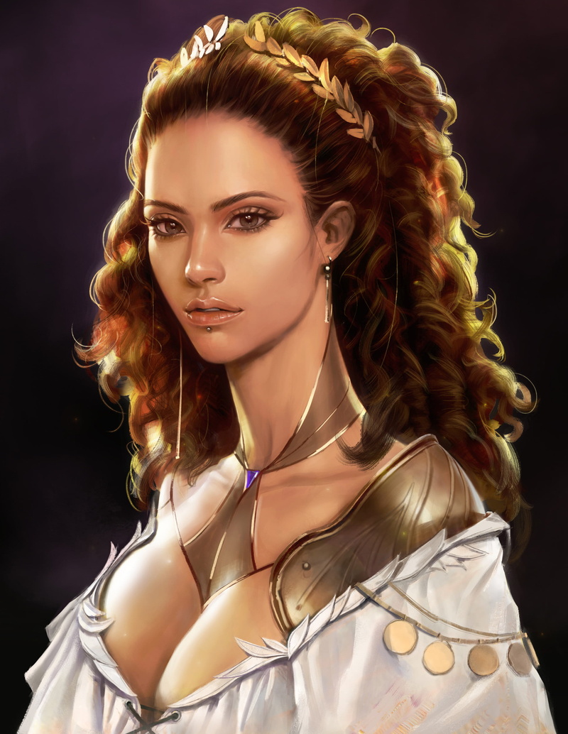 digital art, white dress, ArtStation, 1080P, digital painting, long earings, brunette, Kim Sung Hwan, artwork, looking at viewer, portrait display, brown eyes