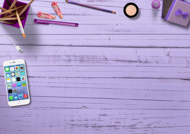 purple, desk, still life, children, teenager, wood, table, charging cable, hair clips, near, brush, connection, pen box, digital greeting card, creative