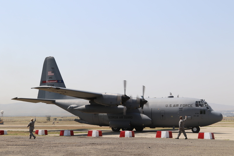 sky, transportation, copy space, travel, clear sky, c-130, aircraft, cargo aircraft, air force, military, mode of transportation, military airplane, day