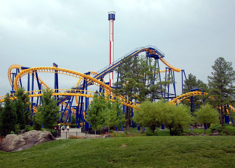 architecture, nature, incidental people, green color, sky, summer, tree, outdoors, Rollercoaster, speed, vacation, attraction, american, amusement park ride