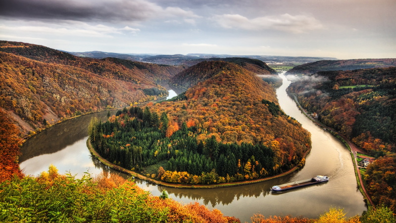 mettlach, europe, outdoors, tranquil scene, wilderness, highland, germany, mountain, tree, day, change, land, flowing water, saarschleife, no people, river