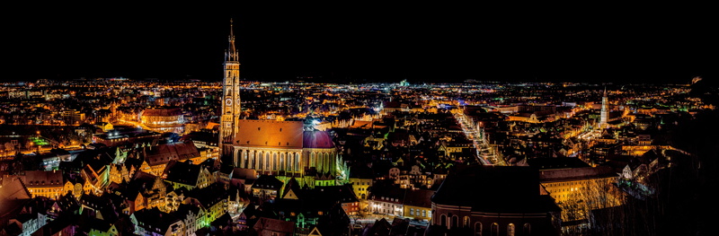 germany, cityscape, no people, dark, tower, travel destinations, nature, illuminated, nightlife, city life, city, church, bavaria, landshut, 8K, architecture
