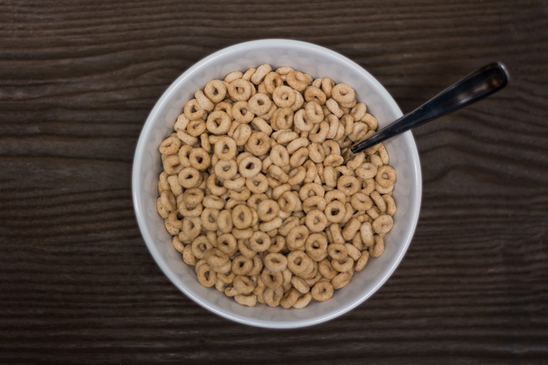 breakfast cereal, freshness, white, spoon, wellbeing, directly above, dietary fiber, no people, eating utensil, indoors, cheerio, food, high angle view
