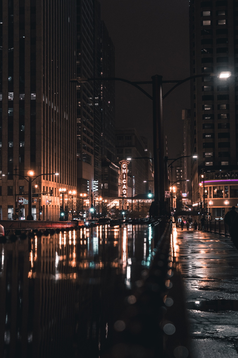 residential district, united states, office building exterior, night, wet, mode of transportation, transportation, built structure, city, building exterior