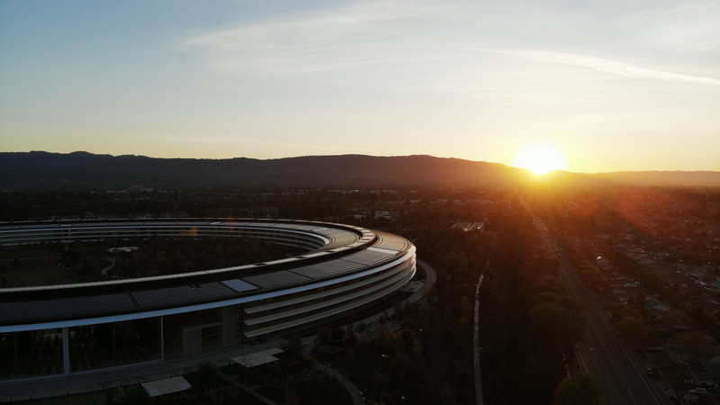 city, mountain, high angle view, architecture, sky, cityscape, apple park, sunset, no people, road, building, building exterior, travel destinations, sun
