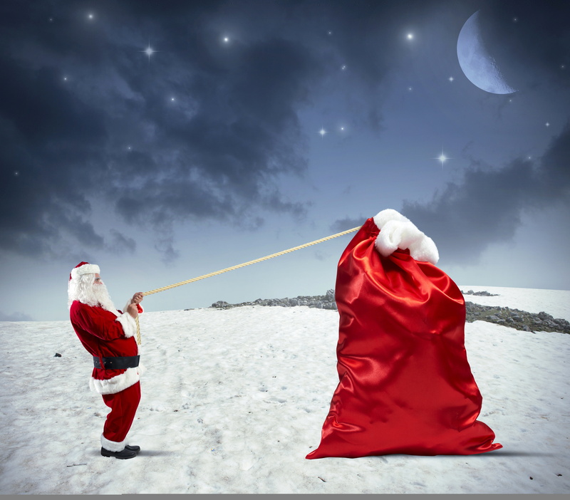 red, sky, 5K, people, white color, holding, rope, the situation, the moon, drags, night, snow, Santa Claus, new year, outdoors, gift, scenics - nature