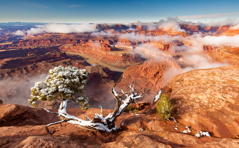 beauty in nature, tranquility, Winter, tourism, Show, Travel, solid, park, day, Nature, Utah, land, DeadHorsePoint, visit, eroded, Clouds, no people, 5K
