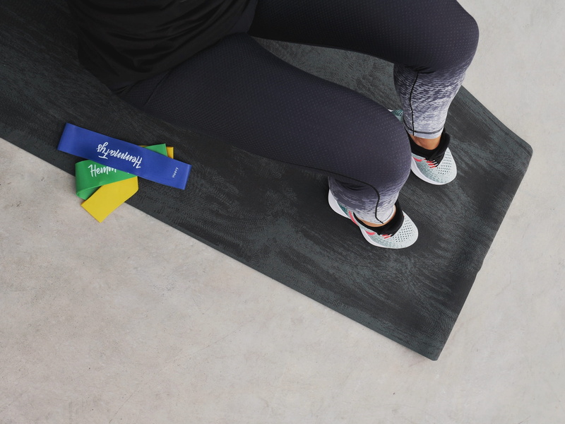 concrete, healthy, human body part, indoors, fitness lifestyle, lifestyle, jeans, loop bands, high angle view, women, communication, casual clothing, leisure activity