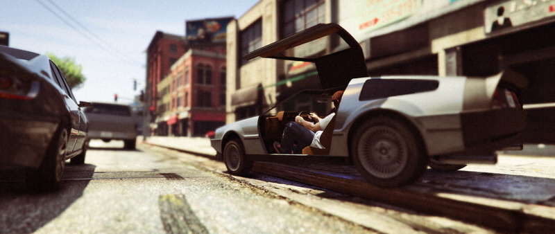 mode of transportation, 2K, construction industry, road, architecture, truck, men, DMC DeLorean, building exterior, Grand Theft Auto, car, city, city street