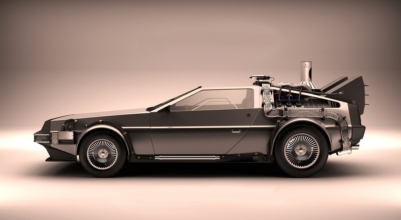 no people, wheel, silver colored, collectors car, delorean, retro styled, land vehicle, motor vehicle, metal, transportation, business, From, Back, studio shot