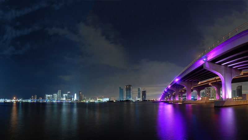lights, city, bridge, urban, Miami Beach, Florida, cityscape, Miami, 1080P, skyline
