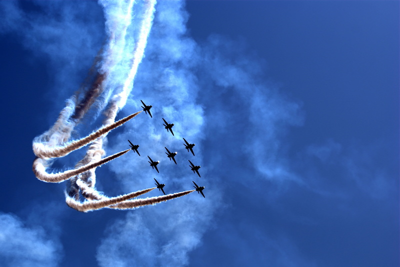 fighter plane, Airily show, cloud - Sky, outdoors, day, airshow, show, order, blue, airplane, celebration, speed, cooperation, nature, on the move, stunt