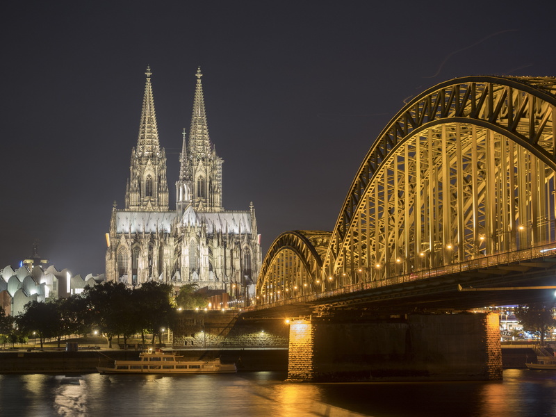 hohenzollern bridge, lighted, landmark, river, cologne on the rhine, famous Place, connection, illuminated, nature, city, building exterior, travel destinations