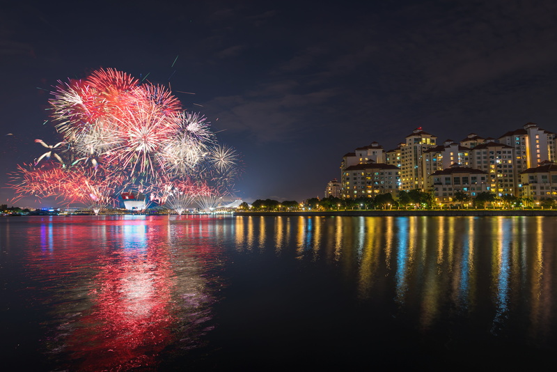 night, motion, 5K, building exterior, arts culture and entertainment, water, architecture, building, sky, firework - man made object, outdoors, light