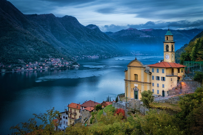 Church, Town, 4K, Man Made, Lake, Lake Como, Building, Italy