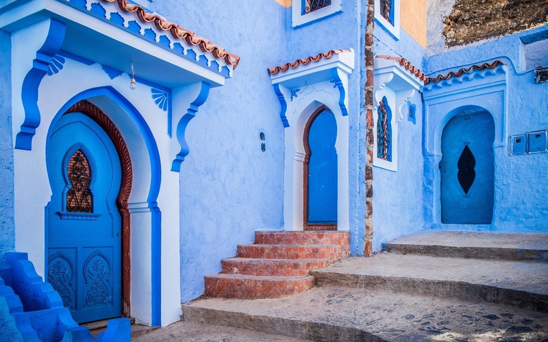 religion, Chefchaouen, building exterior, no people, 1080P, outdoors, Blue, entrance, the past, day, Santorini, ornate, House, Towns, spirituality, belief
