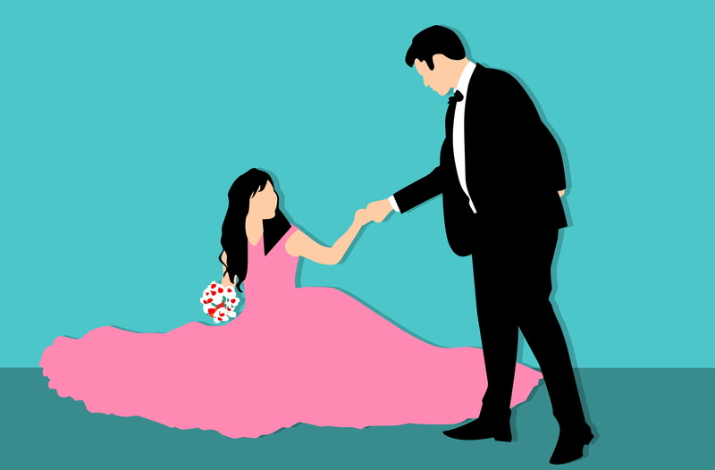 businesswoman, love, bride, colored background, girl, fun, females, relationship difficulties, illustration, groom, two people, wedding, together, people