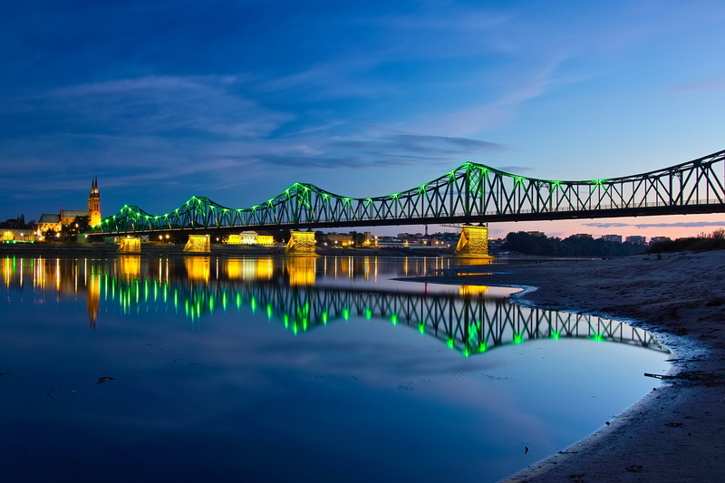 connecting, famous Place, Polska, bridge - Man Made Structure, architecture, river, night, Kujawy, dusk, 2K, lighted, Włocławek, bridge, kujawsko-pomorskie