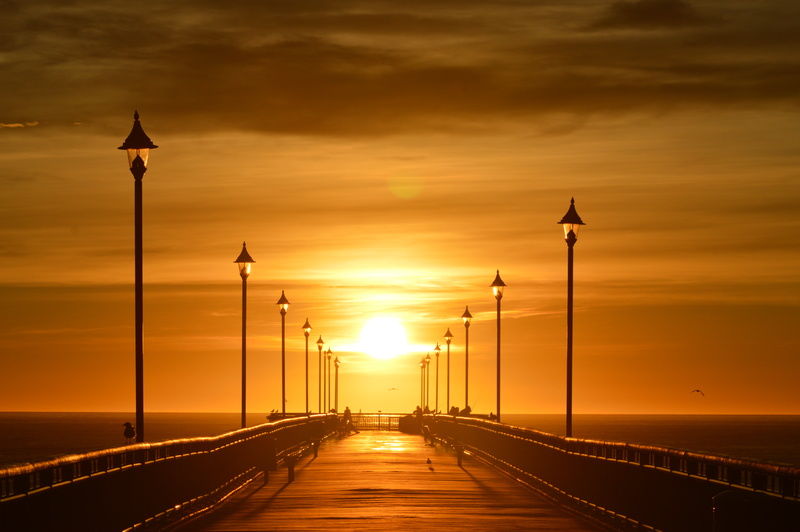 new Brighton, sunrise  beach, sunset, bridge, 5K, sea, Christchurch, clouds, Brighton pier