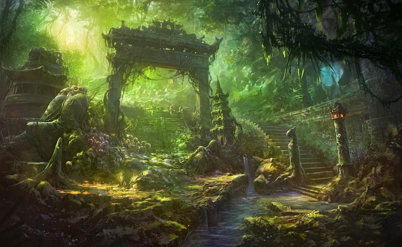 overgrown, 1080P, arch, staircase, debris, forest