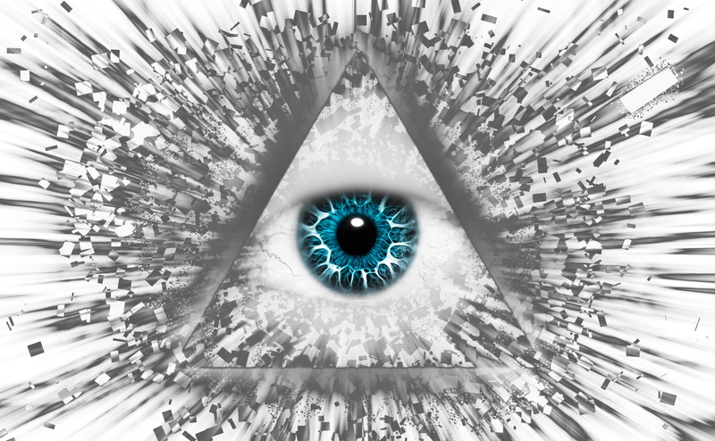 pattern, debris, design, glass - material, 4K, geometric shape, digital composite, the all-seeing eye, close-up, futuristic, circle, black and white, full frame