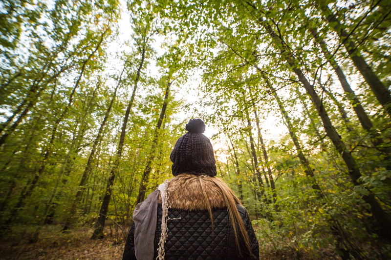 footpath, two People, land, low angle view, adventure, nature, growth, treetops, lifestyles, day, young, cold, one person, beauty in nature, alone, plant