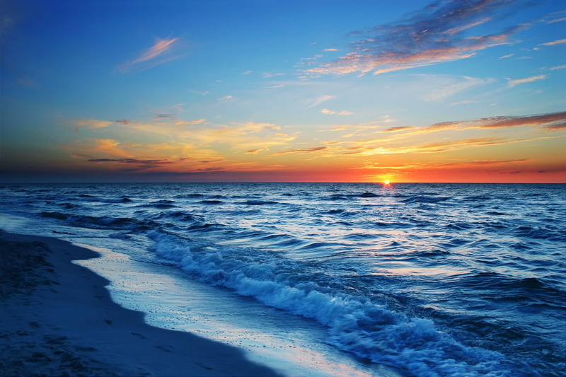 horizon, tranquility, evening, sand, outdoors, dawn, sunlight, tropical Climate, sea, orange Color, orange, vacations, idyllic, cloudscape, seascape, aquatic sport