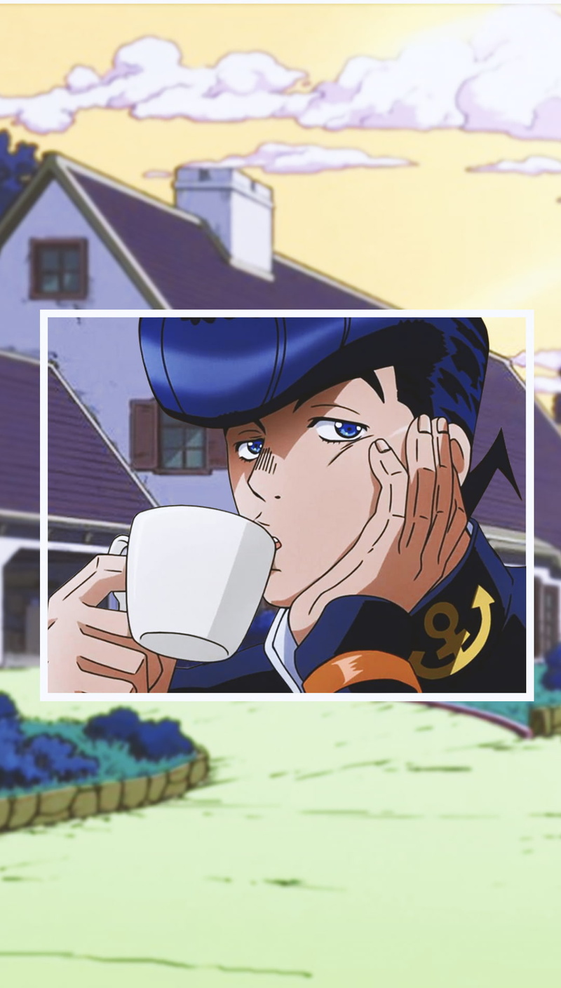 day, adult, sitting, lying down, communication, anime, outdoors, nature, one person, JoJos Bizarre Adventure, technology, human body part, body part, casual clothing