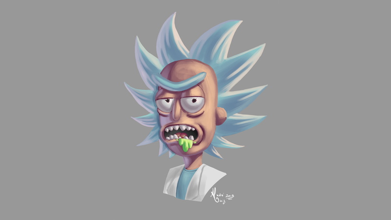 4k, portrait, studio shot, rick and morty, tv shows, multi colored, mask - disguise, human face, indoors, digital art, 4K, dressing up, cartoons, adult
