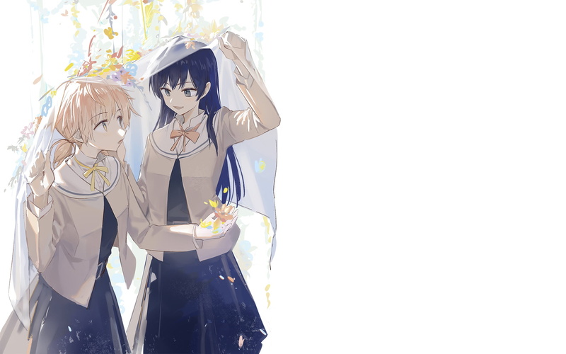 Yagate Kimi ni Naru, simple background, Nanami, white background, anime, 1080P, Koito Yuu, Touko, anime girls