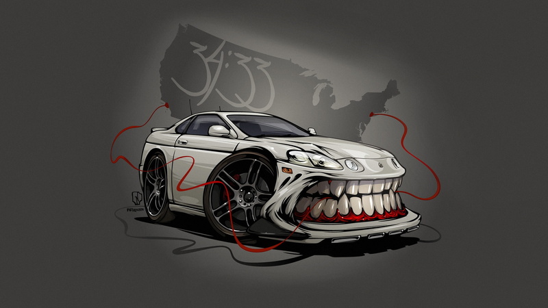 Transport and Vehicles, 1080P, BeastedUp!, Background, Art, Car, Transport, Lexus, Minimalism, Machine, Grin, Andrey Pridybaylo, Auto, Lexus SC400, Creatures
