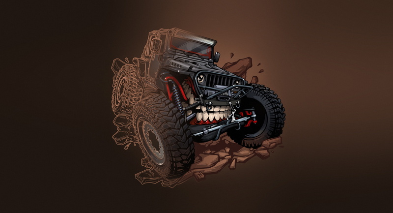 Art, Jeep, Car, Machine, Grin, BeastedUp!, Andrey Pridybaylo, Illustration, Background, Teeth, Transport and Vehicles, Nitrouzzz, Vehicles, Minimalism