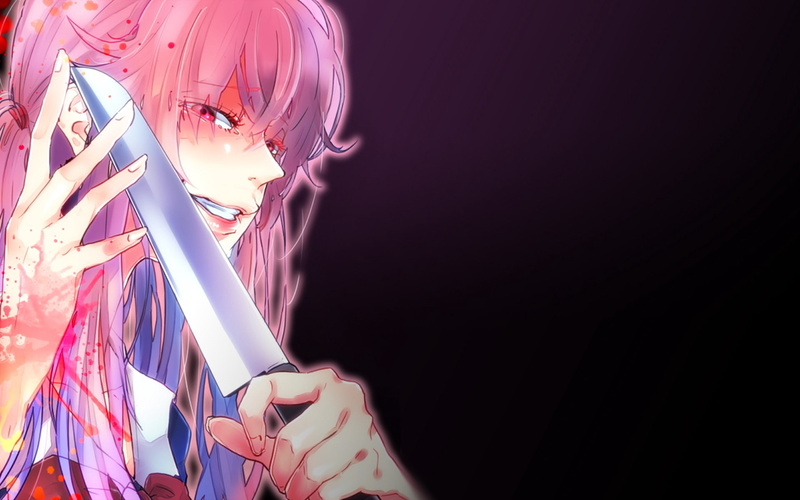 knife, anger, blood, 1080P, anime, grin, background, girl