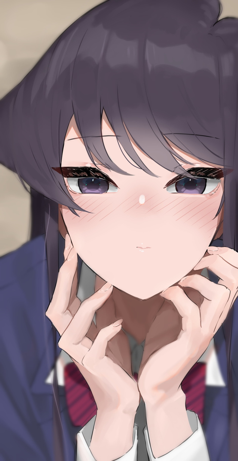 solo, Komi Shouko, 2D, anime girls, 2K, long hair, Komi-san wa, Comyushou desu., JK, closeup, anime, black hair, portrait, school uniform, Takita, looking at viewer