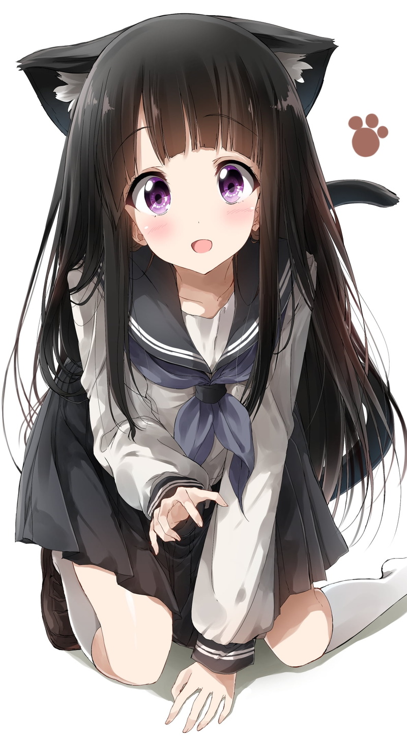 Hyouka, anime girls, JK, 1080P, cat girl, Chitanda Eru, cat ears, anime, long hair
