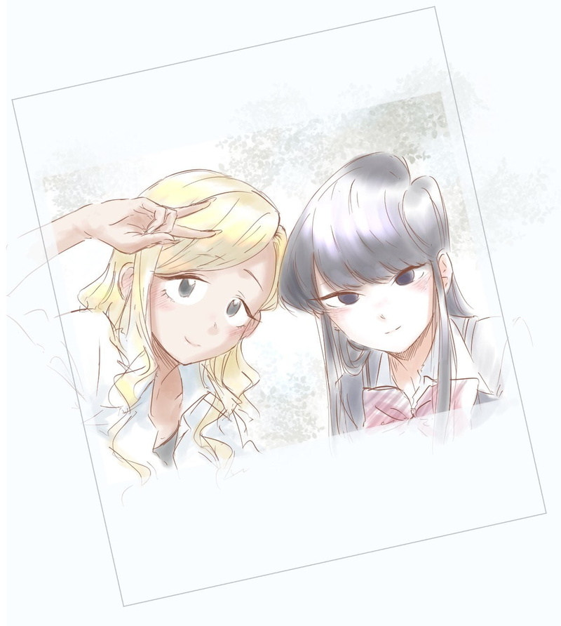 school uniform, Komi-san wa, long hair, smiling, photography, Komi Shouko, blushing, simple background, taking selfie, fan art, black hair, peace sign