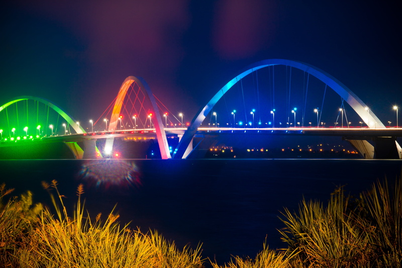 brazil, no people, travel destinations, bridge - man made structure, night, arch bridge, nature, brasilia, arts culture and entertainment, built structure