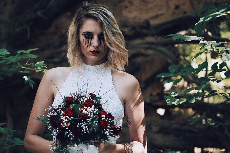 lifestyles, bloody tears, young women, real people, plant, flower, 1080P, one person, beautiful woman, outdoors, nature, brides, hair, hairstyle, model