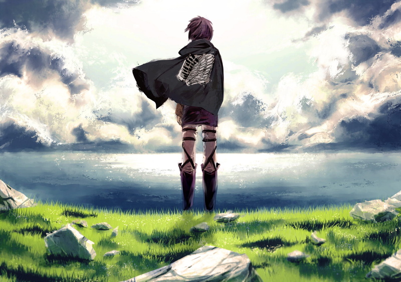 720P, water, jaeger, meola, clouds, shingeki, kyojin, eren, grass