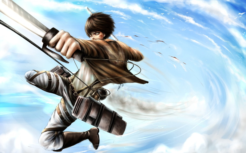 day, low angle view, one Person, hairstyle, battle, young women, character, eren jaeger, game, outdoors, man, real people, reflection, attack on titan